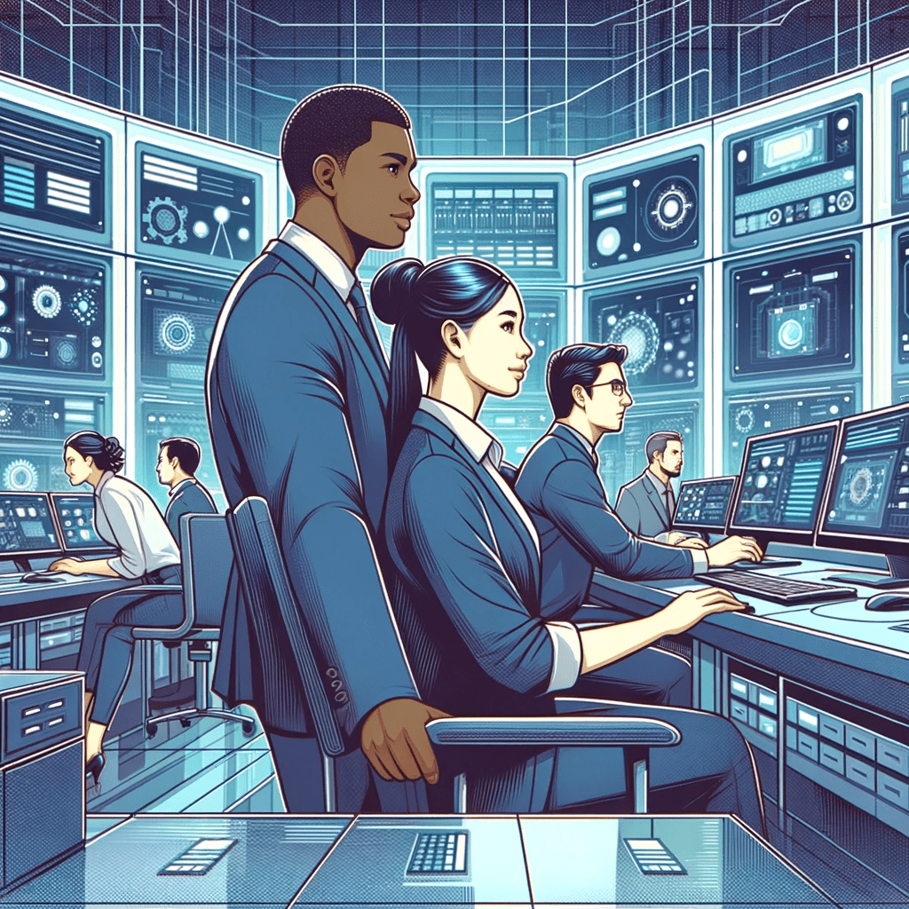 Technicien surveillant des systèmes informatiques sur plusieurs écrans, illustrant notre service d'infogérance des systèmes