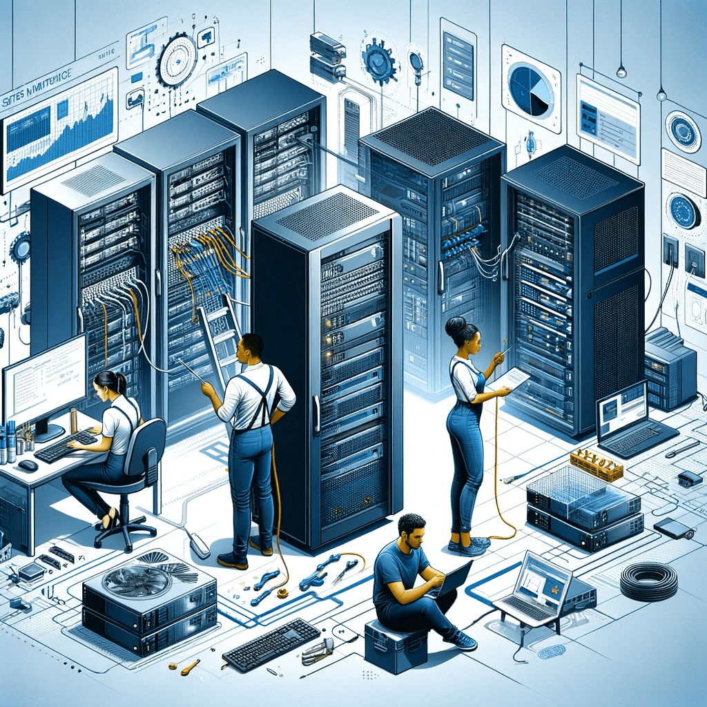 Maintenance d'un serveur informatique par un ingénieur, symbolisant notre capacité à assurer le maintien en condition opérationnelle des systèmes IT.